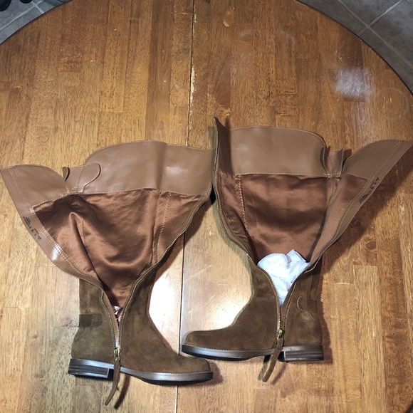 Franco Sarto Suede Caydee Wide Calf Brown Boots 4 - Picture 4 of 16